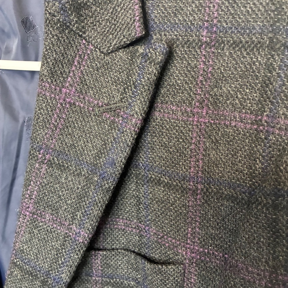 Jos. A. Bank Blazer Jacket Men 44R Grey Purple‎ Windowpane 1905 Sport Coat Moon - Picture 3 of 12